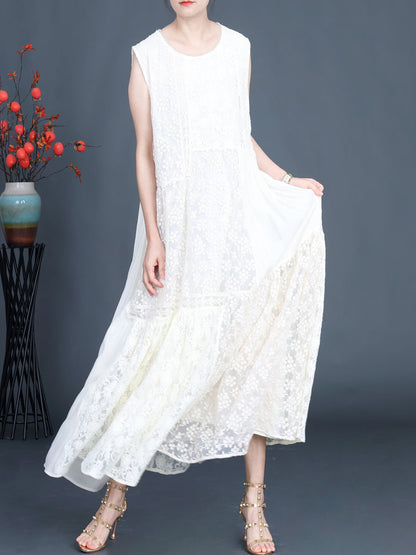 Women Artsy Summer Lace Embroidery Dual-layer Vest Dress BN1029