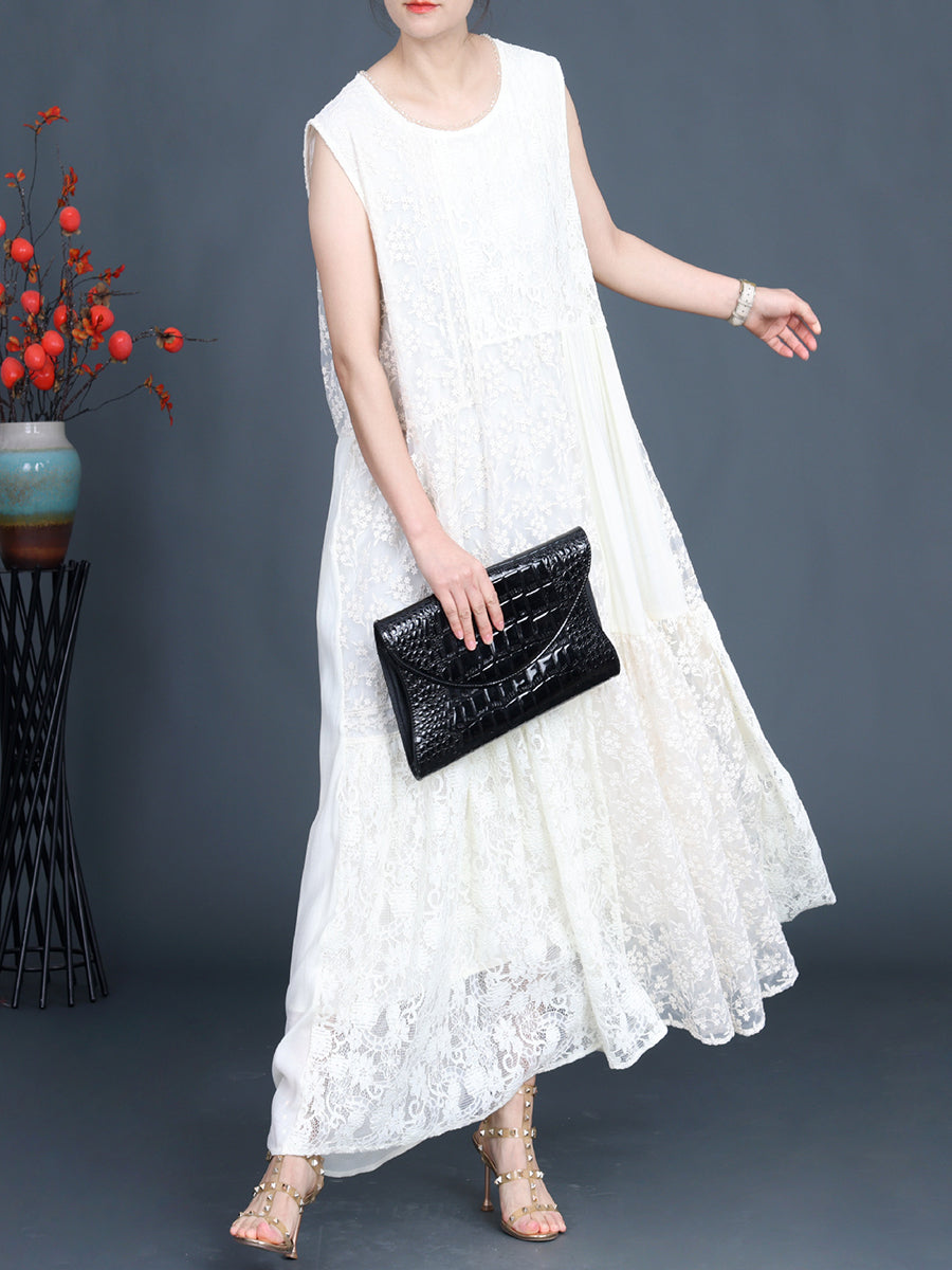 Women Artsy Summer Lace Embroidery Dual-layer Vest Dress ZZ1024