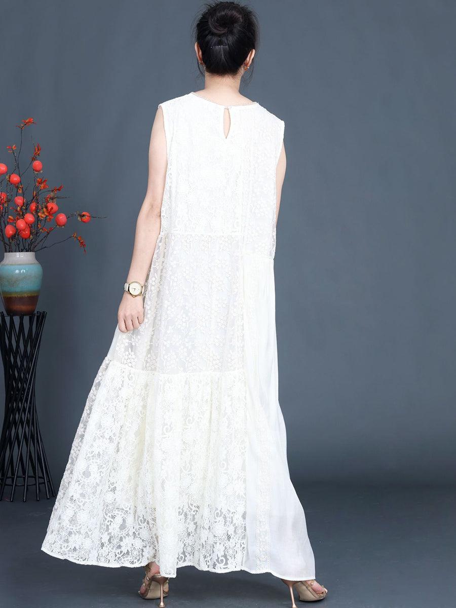 Women Artsy Summer Lace Embroidery Dual-layer Vest Dress ZZ1024