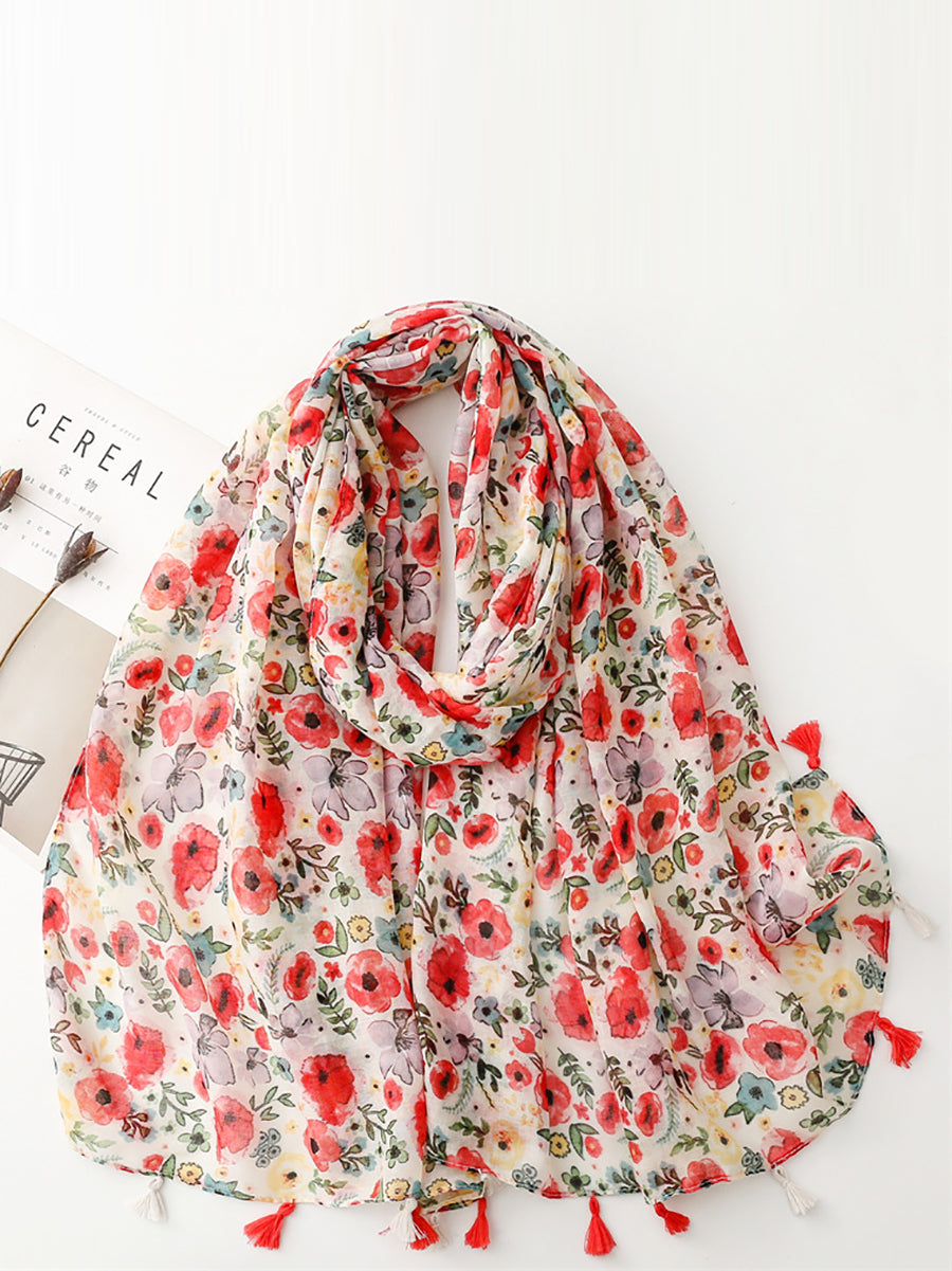 Women Travel Artsy Flower Tassel Shawl Scarf ZZ1006