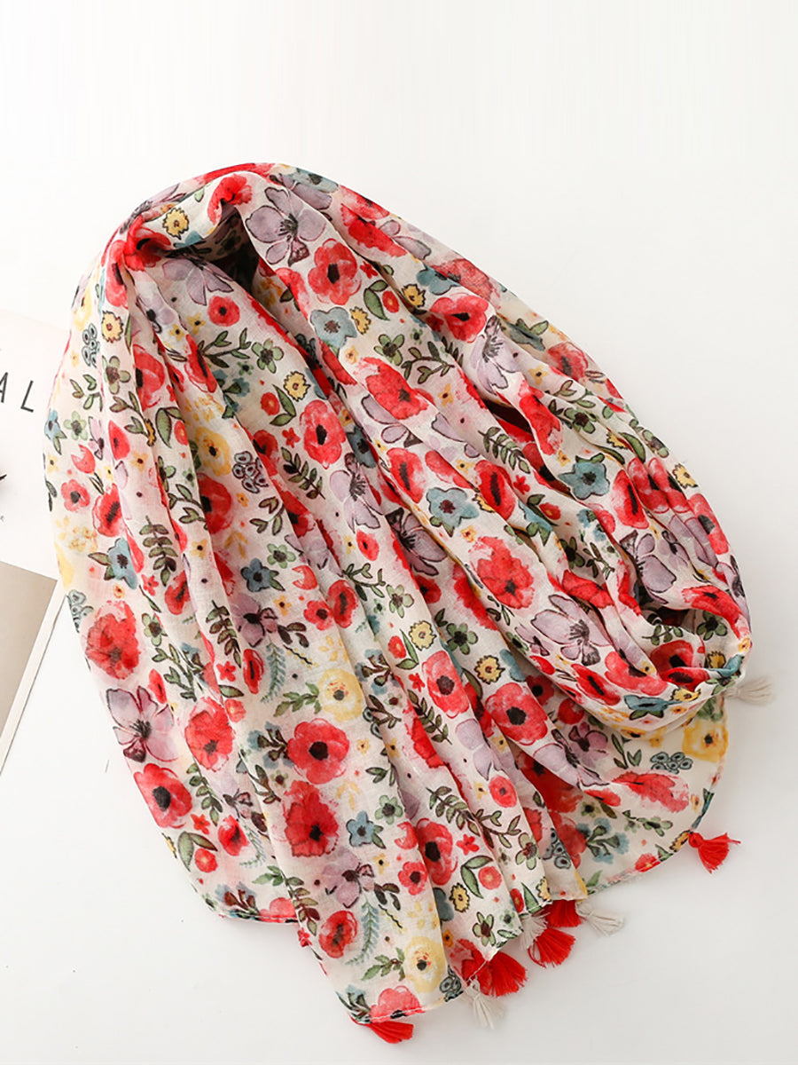 Women Travel Artsy Flower Tassel Shawl Scarf ZZ1006