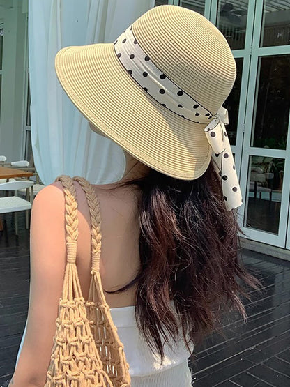 Summer Artsy Dot Spliced Straw Travel Sunproof Hat ZZ1013