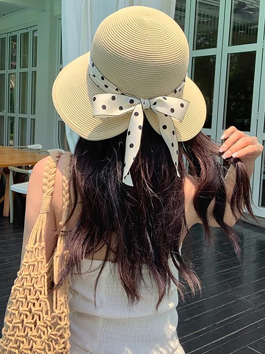 Summer Artsy Dot Spliced Straw Travel Sunproof Hat ZZ1013