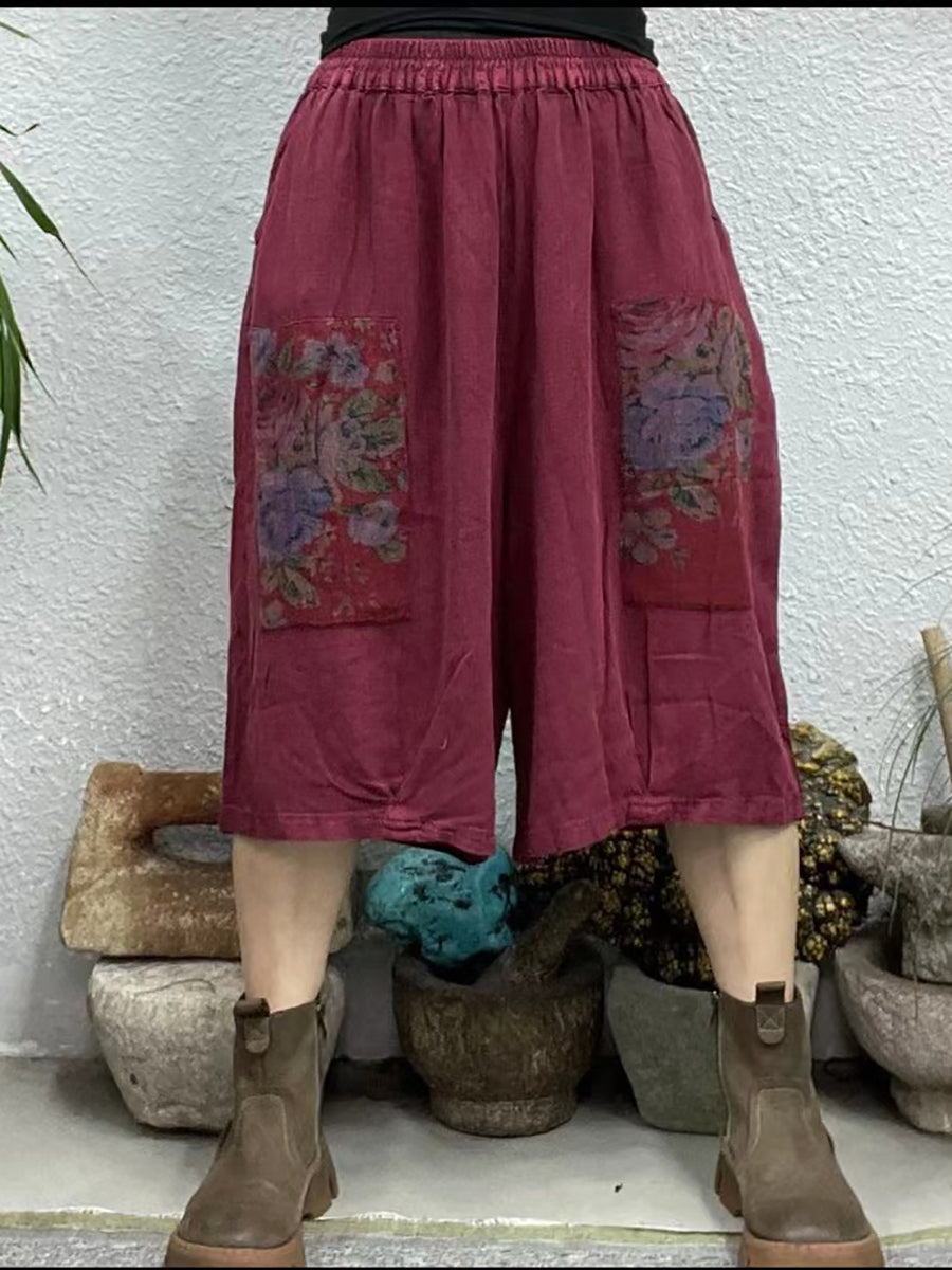 Pantalon d'été à imprimé floral vintage pour femme ZZ1030