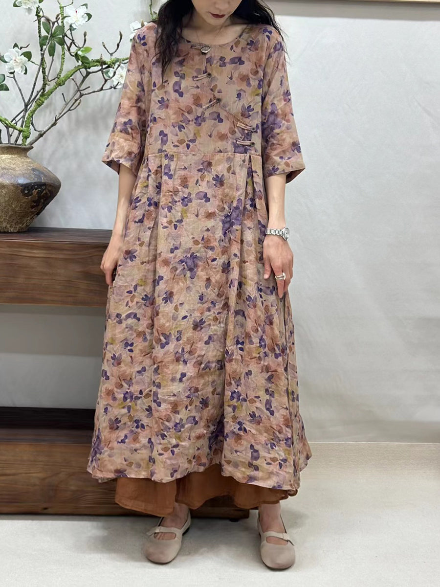 Robe ample d'été vintage à imprimé floral pour femme ZZ1032