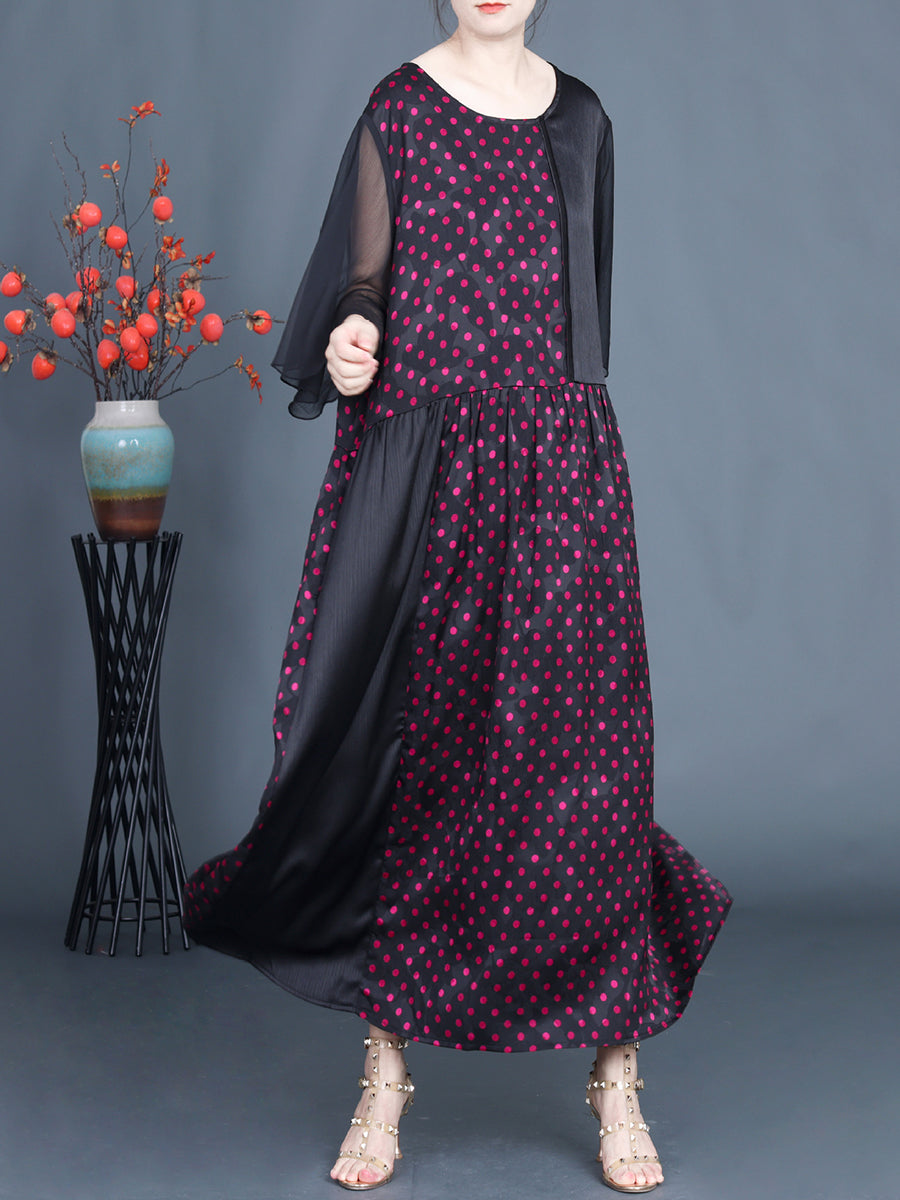 Women Summer Artsy Dot Spliced Loose Maxi Dress BN1044