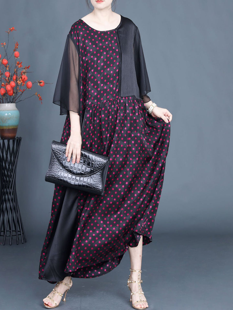 Women Summer Artsy Dot Spliced Loose Maxi Dress BN1044