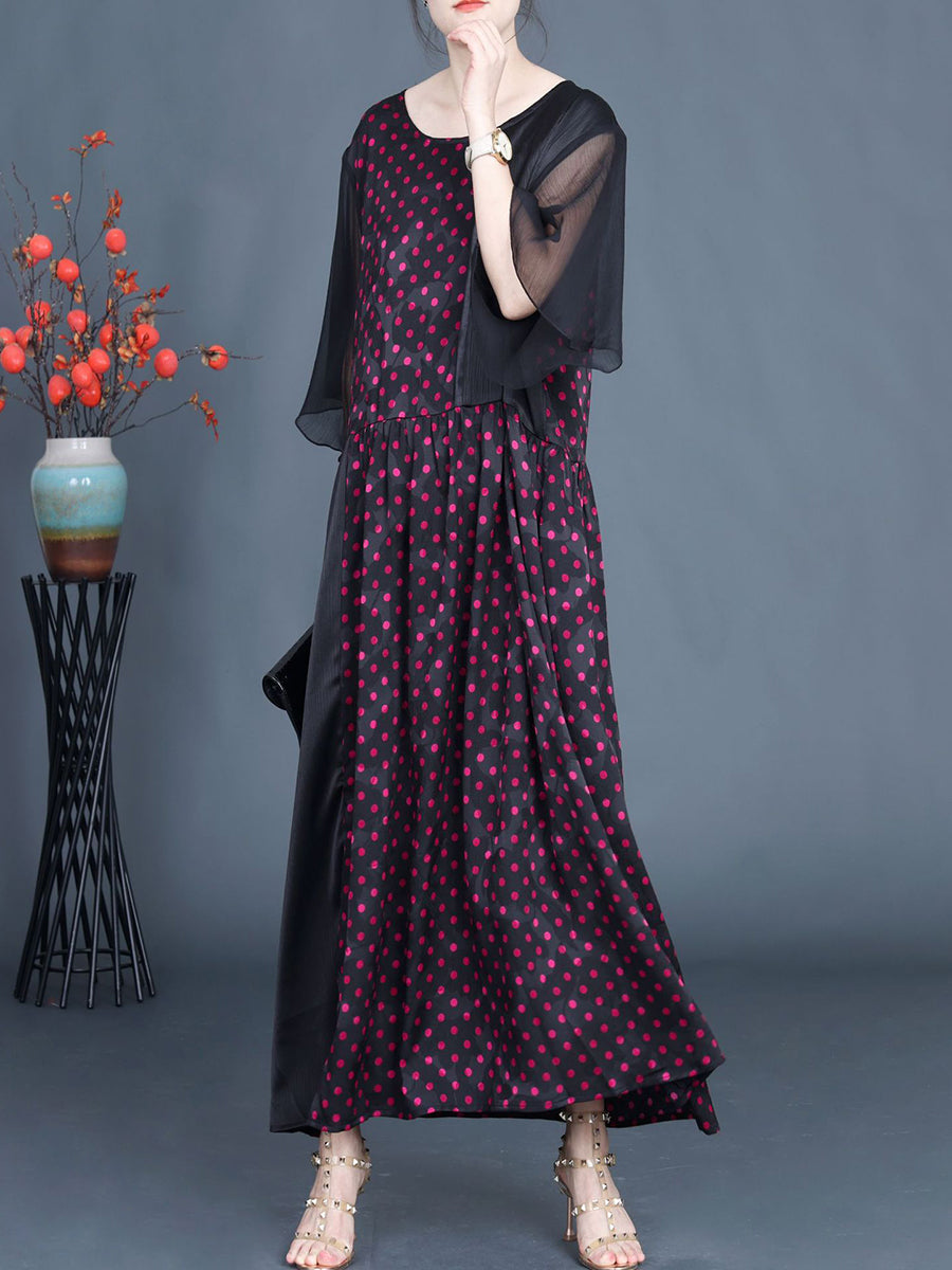 Women Summer Artsy Dot Spliced Loose Maxi Dress BN1044