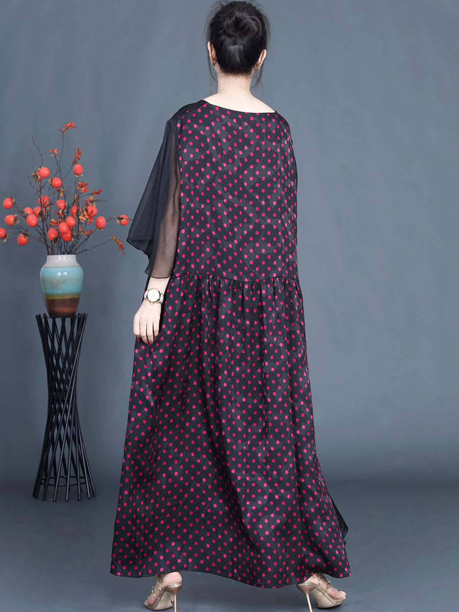 Women Summer Artsy Dot Spliced Loose Maxi Dress CV1048