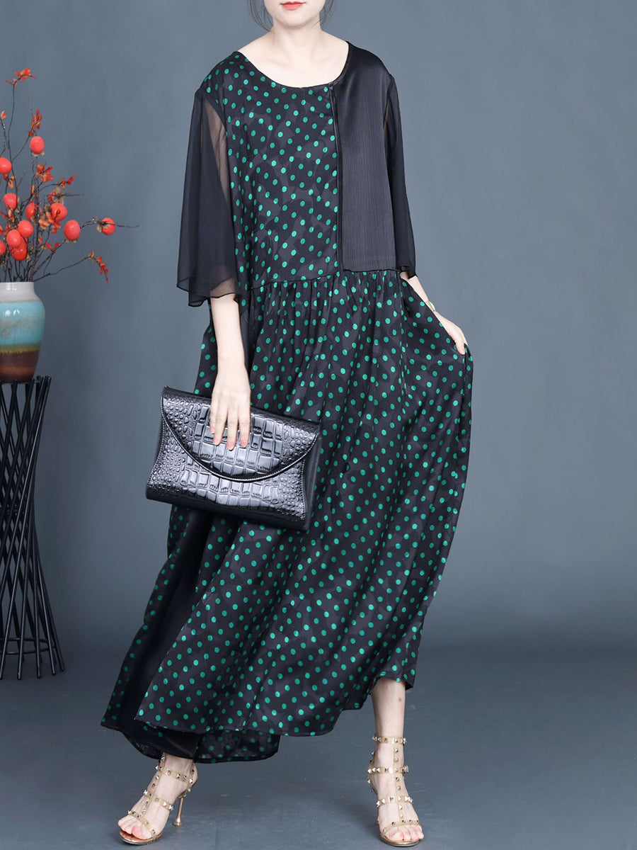 Women Summer Artsy Dot Spliced Loose Maxi Dress BN1044