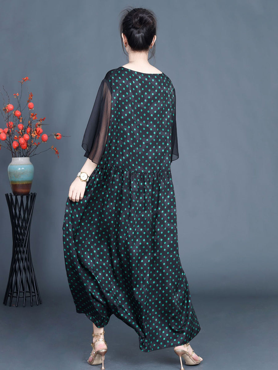 Women Summer Artsy Dot Spliced Loose Maxi Dress CV1048