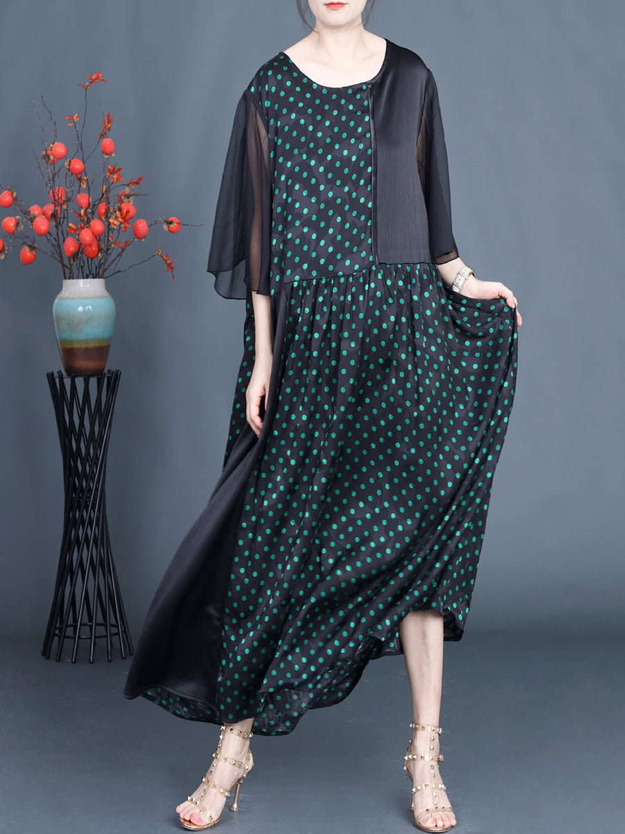 Women Summer Artsy Dot Spliced Loose Maxi Dress CV1048