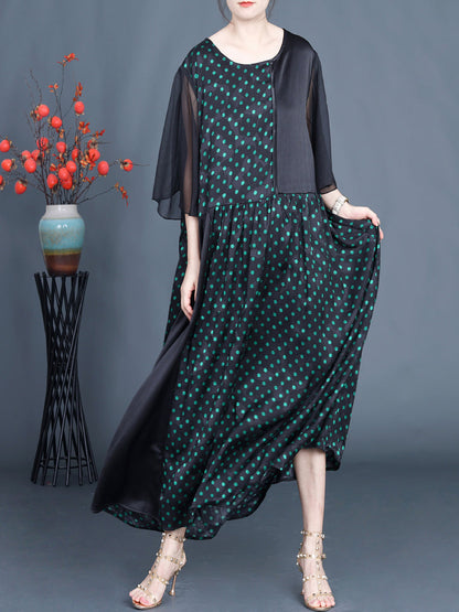 Women Summer Artsy Dot Spliced Loose Maxi Dress BN1044