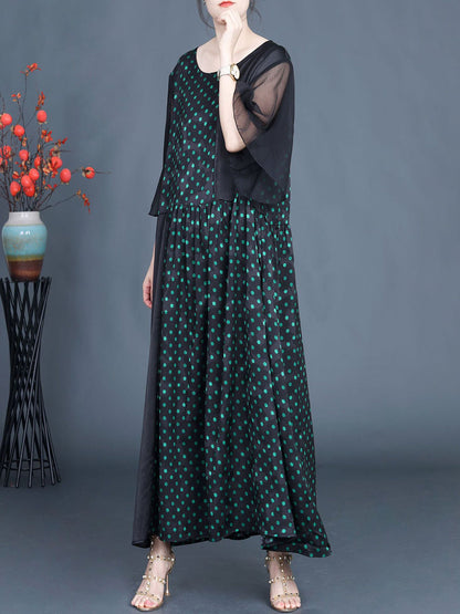 Women Summer Artsy Dot Spliced Loose Maxi Dress BN1044