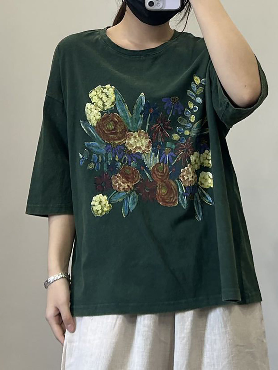 Pull-over d'été décontracté en coton à fleurs pour femmes OP1050