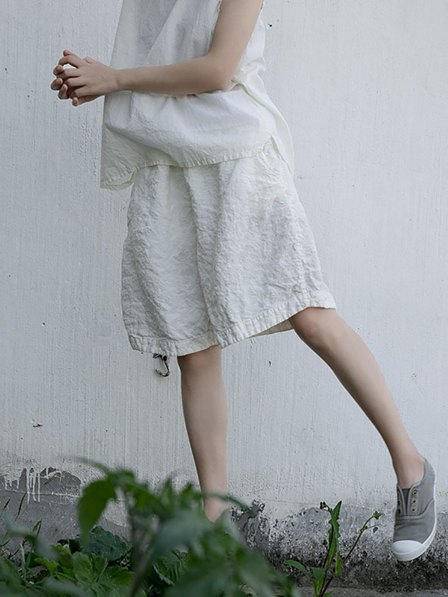 Women Summer Casual Thin Solid Linen Shorts RR1004