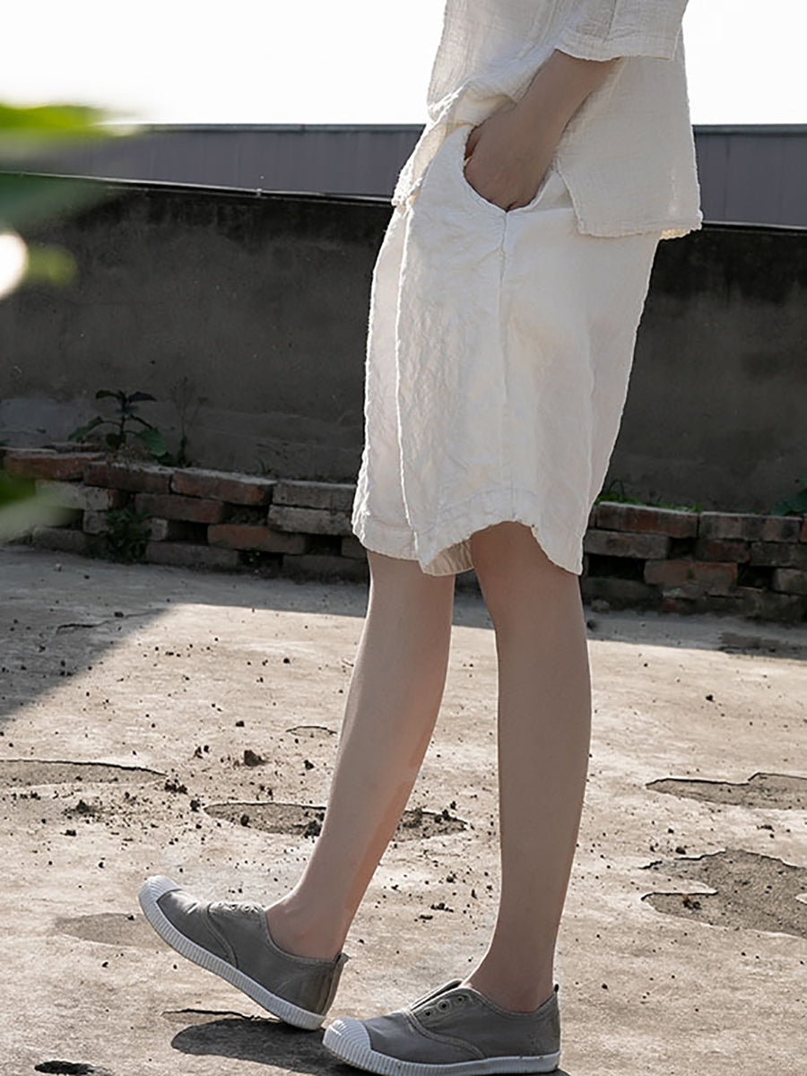 Women Summer Casual Thin Solid Linen Shorts RR1004