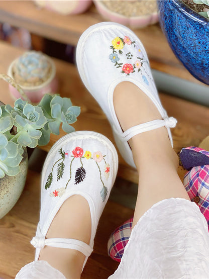 Women Summer Vintage Floral Embrodery Cloth Shoes RR1022