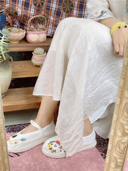 Women Summer Vintage Floral Embrodery Cloth Shoes RR1022