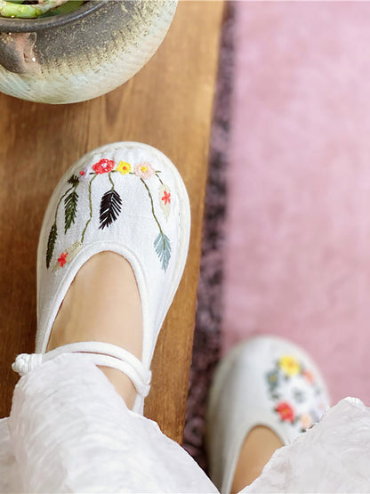 Women Summer Vintage Floral Embrodery Cloth Shoes RR1022