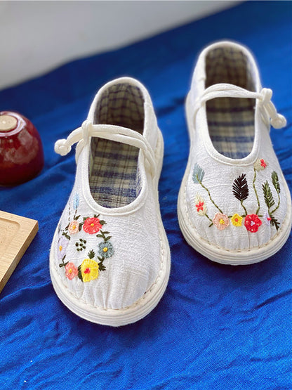 Women Summer Vintage Floral Embrodery Cloth Shoes RR1022