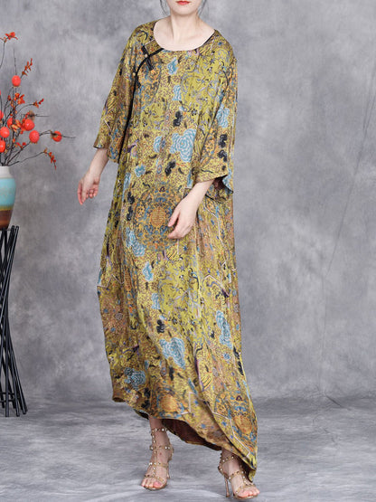 Women Artsy Summer Flower Buckle Loose Dress OP1001