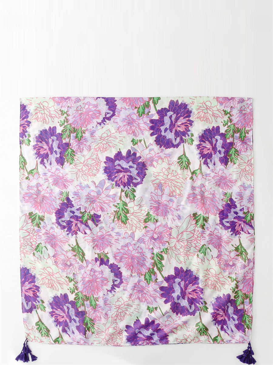 Damen Schal mit Blumenmuster und Quaste, Violett, OP1029 