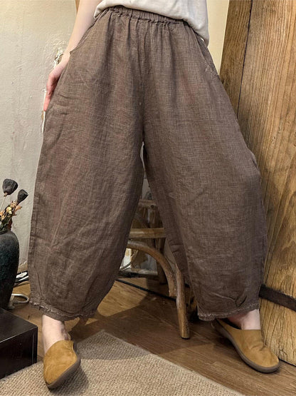 Women Summer Casual Plaid Linen Harem Pants OO1024