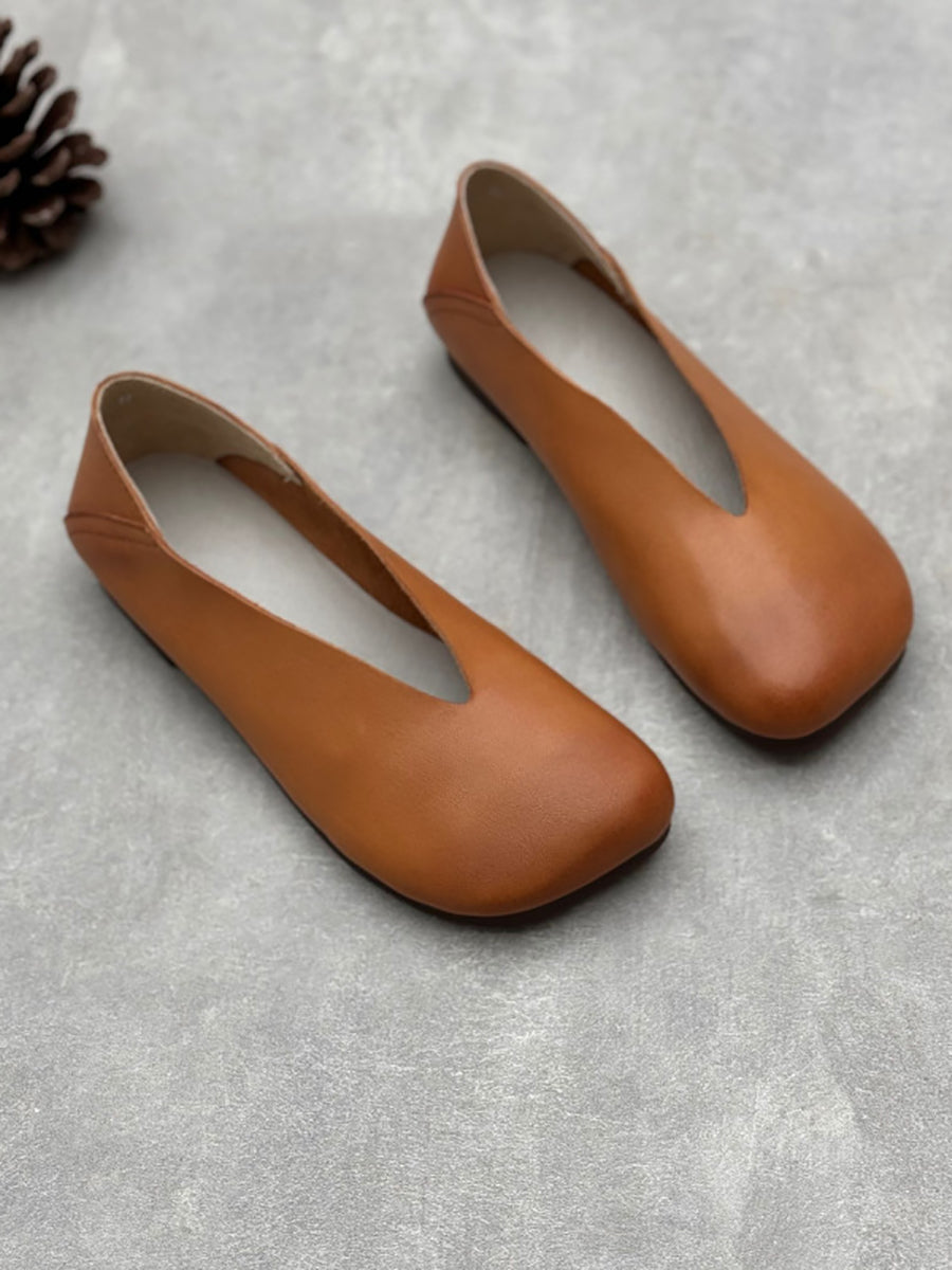 Women Summer Solid Soft Leather Low Heel Shoes OO1028