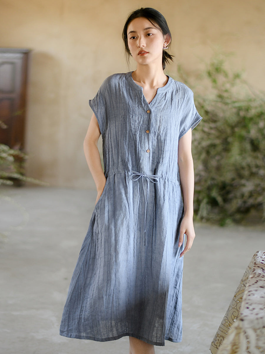 Robe d'été vintage en lin à bretelles solides pour femmes OO1011