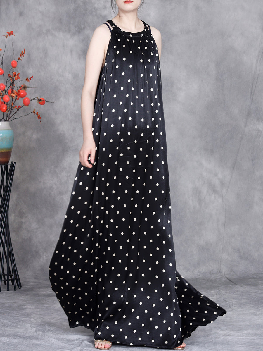 Women Summer Elegant Dot Loose Vest Maxi Dress OP1031