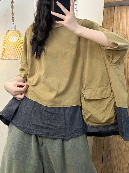 Women Summer Colorblock Casual Cotton Shirt II1053