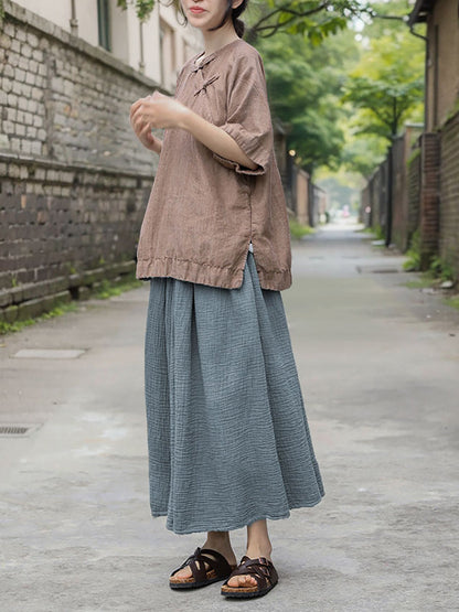 Women Summer Vintage Solid Cotton Loose Skirt OO1040