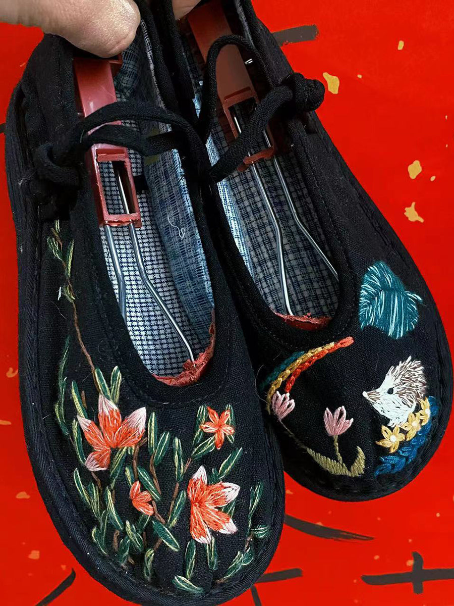 Women Summer Ethnic Embroidery Linen Flat Shoes II1022