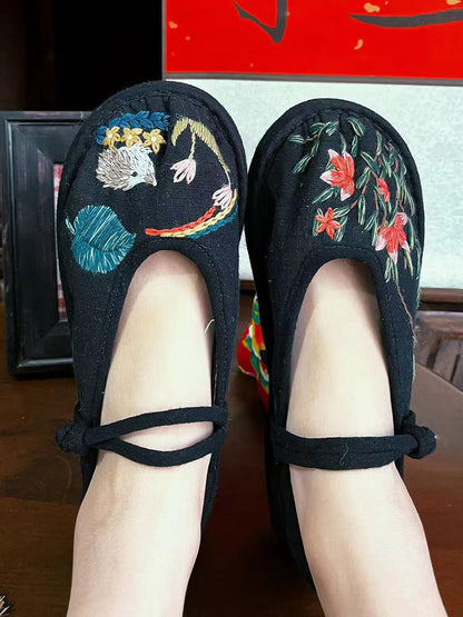 Women Summer Ethnic Embroidery Linen Flat Shoes II1022