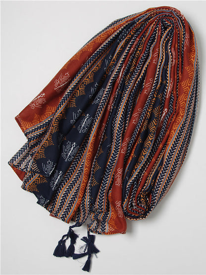 Women Summer Ethnic Print Tassel Shawl Scarf II1001