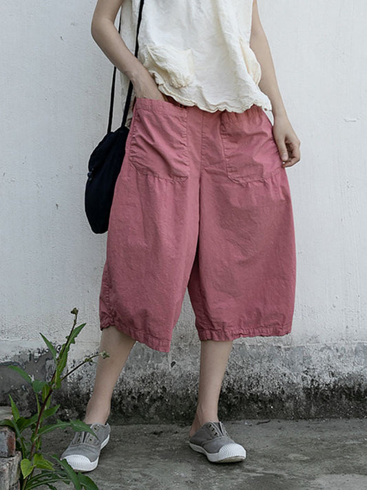 Women Summer Casual Solid Loose Cotton Pants II1027