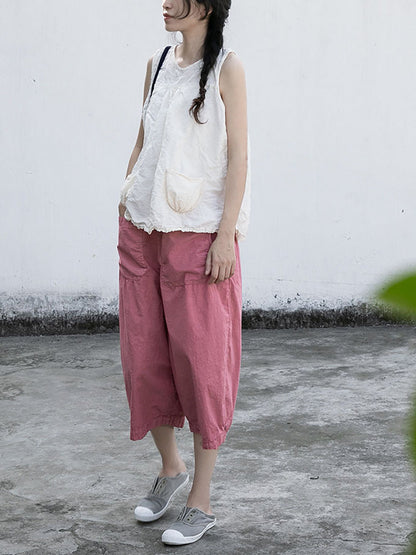 Women Summer Casual Solid Loose Cotton Pants II1027