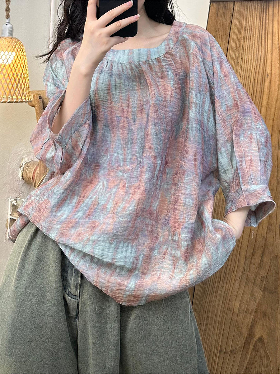 Women Summer Casual Flower Batwing Sleeve Loose Shirt PP1026