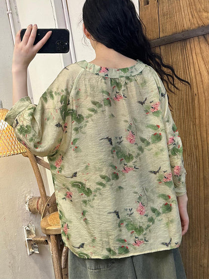 Women Summer Casual Flower Batwing Sleeve Loose Shirt PP1026