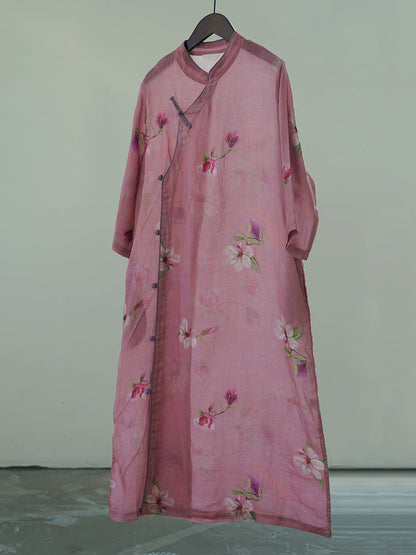 Women Summer Artsy Flower Ramie Robe Dress HH035