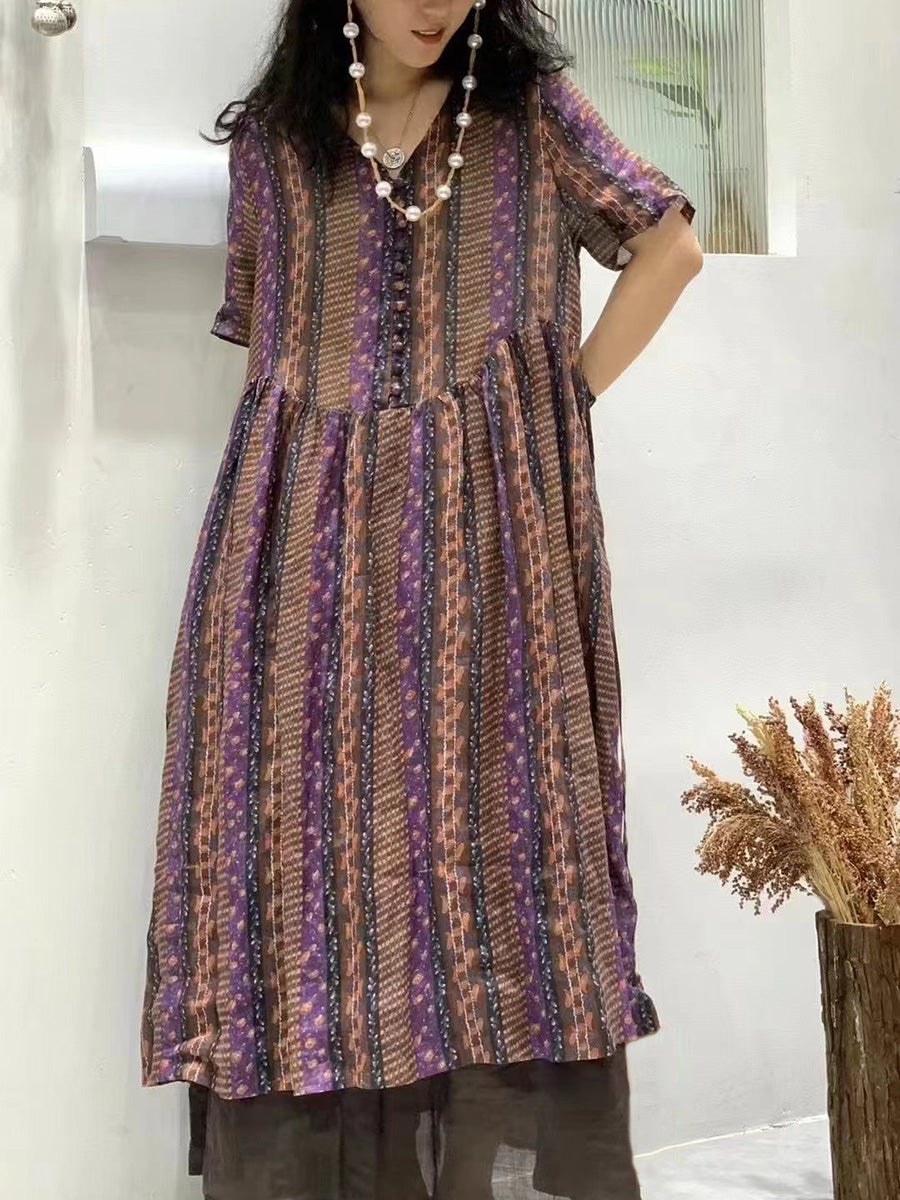 Robe d'été vintage à col en V et imprimé floral pour femme HH049