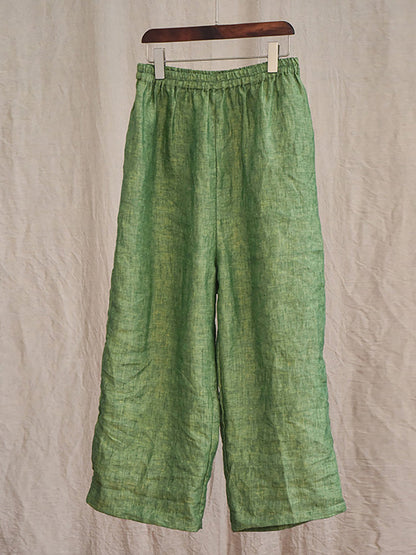 Women Summer 100% Linen  Pure Color Straight Pants HH027