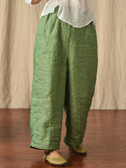 Women Summer 100% Linen  Pure Color Straight Pants HH027