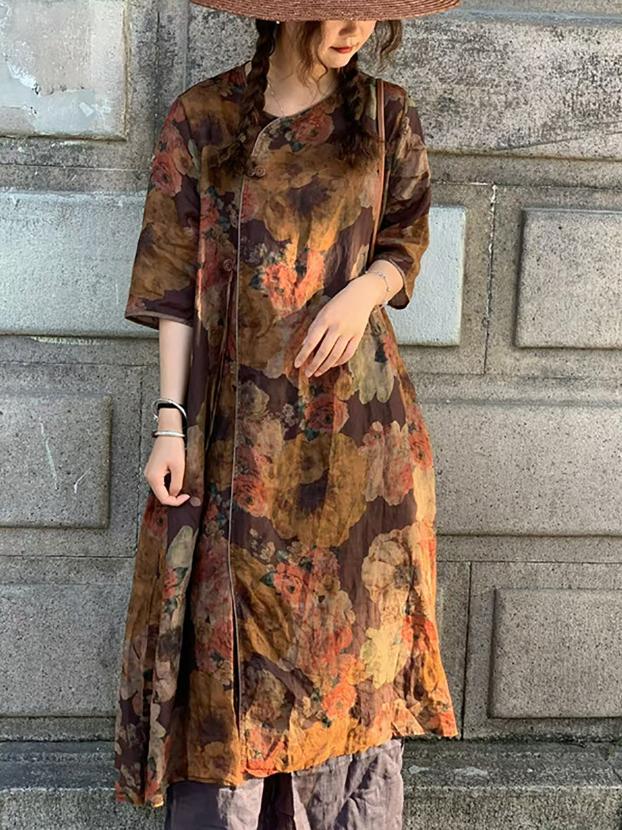 Robe d'été vintage en ramie à bretelles épissées et à fleurs pour femmes HH007