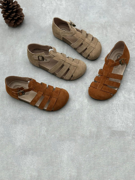 Frauen Sommer Casual Leder Gespleißt Flache Sandalen HH023