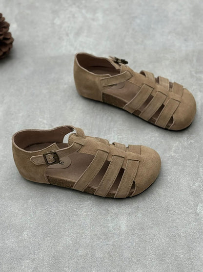 Women Summer Casual Leather Spliced Flat Sandals HH023