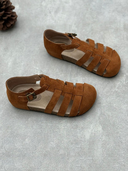 Women Summer Casual Leather Spliced Flat Sandals HH023