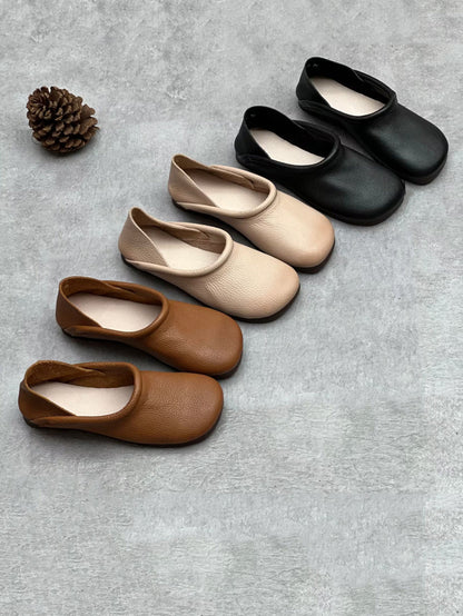 Women Casual Summer Solid Soft Leather Flat Shoes HH022