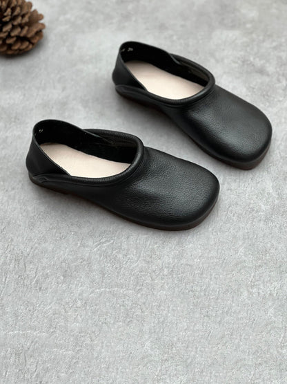 Women Casual Summer Solid Soft Leather Flat Shoes HH022